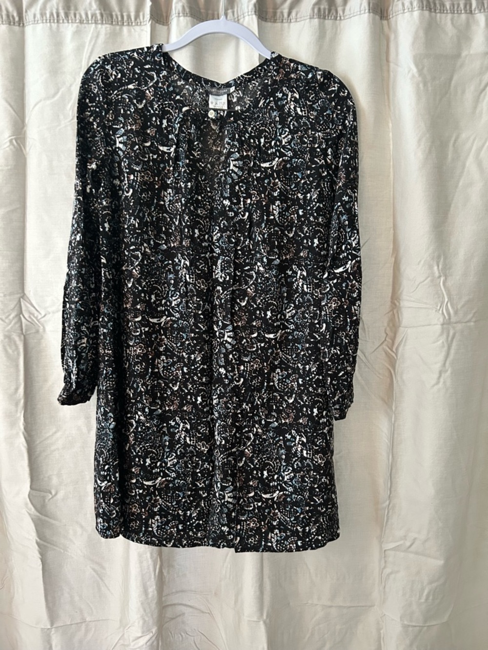 EARTHBOUND Black Floral Long Sleeve Tunic Dress